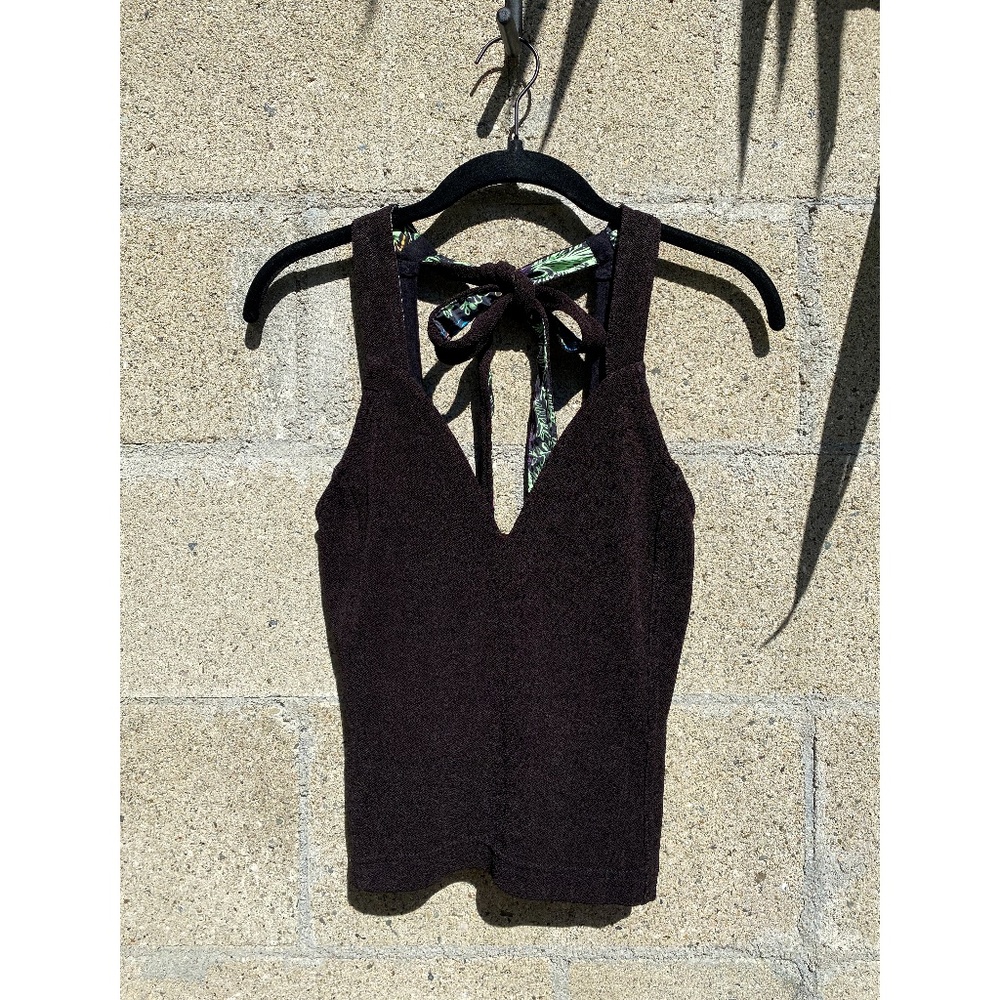 Free People - Cropped Halter Top with Bow-Tie, Black - Size XS